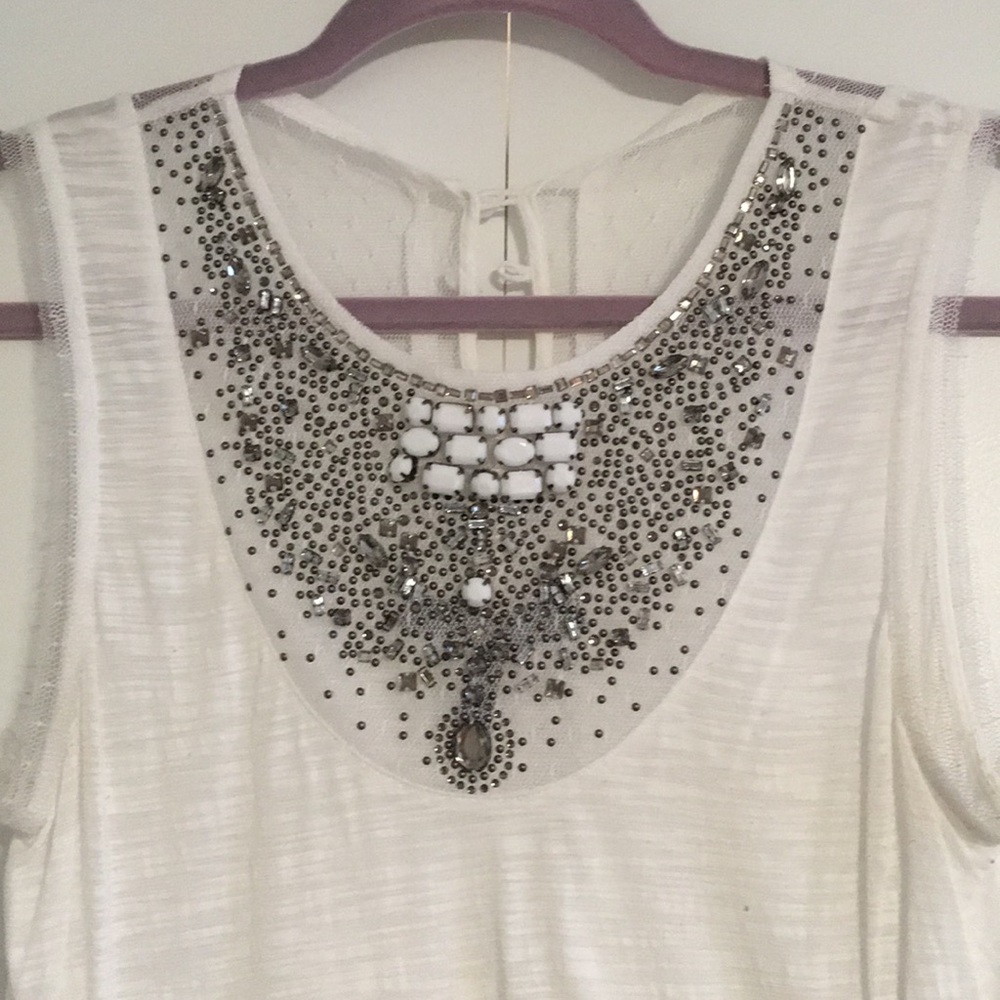 BCBG MaxAzria Jeweled Linen Tank